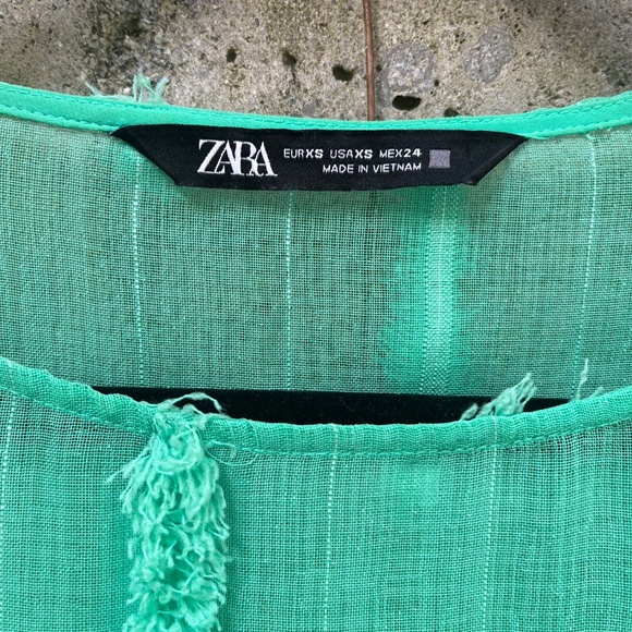 Zara Women’s Sea Foam Green Sheer Blouse / Top, Bishop Sleeves, XS - Picture 6 of 14